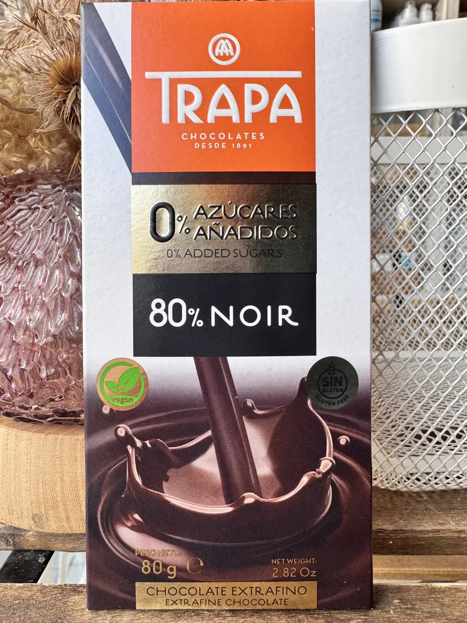 Чорний шоколад Trapa Intenso без цукру 0%, 80г